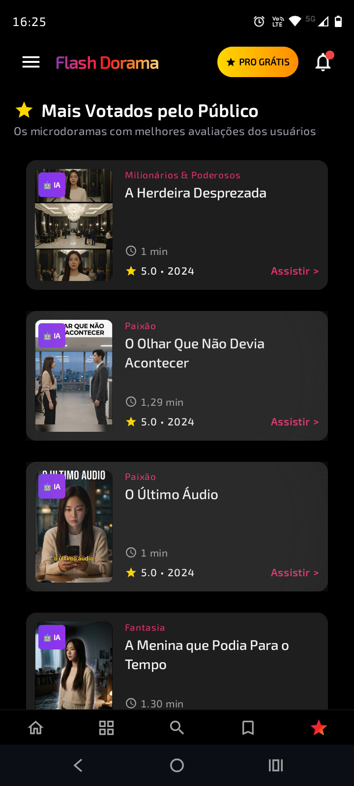 Flash Dorama - Grade de 25 Categorias